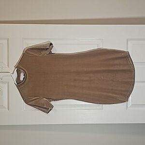 Sugar High Champagne Velour High Neck Short Sleeve Bodycon Mini Dress Size M
